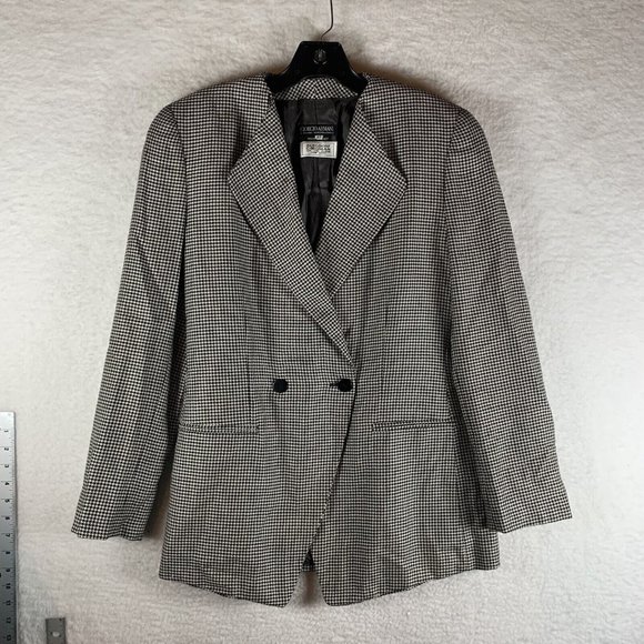 VTG Giorgio Armani Womens Blazer Jacket 42 White Black Houndstooth Wool Silk - Picture 1 of 10